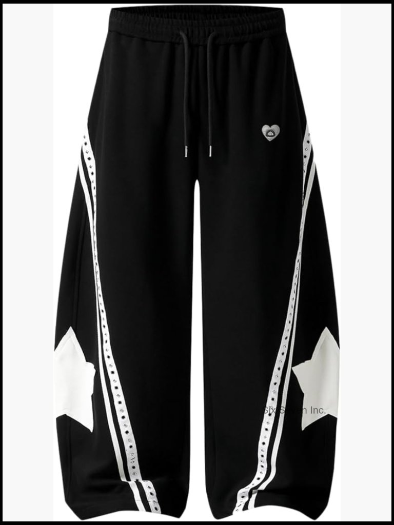 Baggy Barrel Sweatpants Star Graphic Striped Wide Leg Lounge Pants Elastic